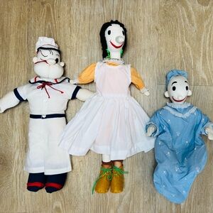 Large Vintage Popeye Dolls-Handmade Popeye Olive Oyl and Sweet Pea Cloth Dolls